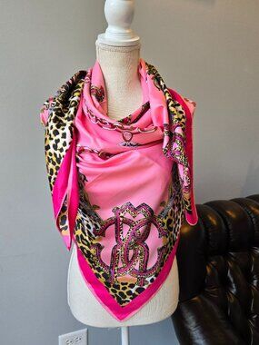 Luxurious Designer Inspired Pink Animal Print Patterned Silk Scarf, 51X51 inch
